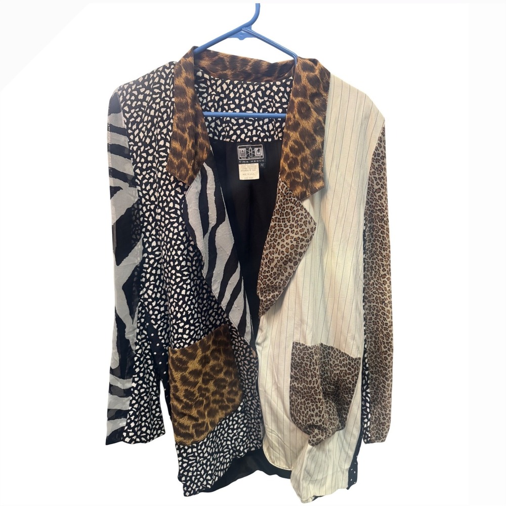 Tina Hagen Vintage Mixed Animal Print Patchwork Blazer Jacket Medium